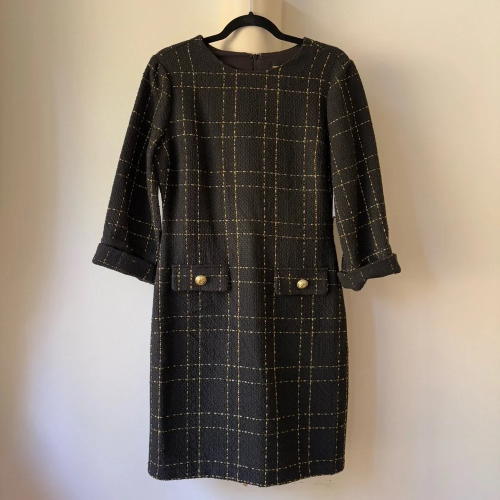 NWT Alexia Admor Windowpane 3/4 Sleeve Tweed Shift Dress - 10 - Picture 2 of 11